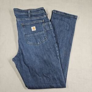 Carhartt Jeans Womens 14 Tall 105383 Blue Jeans Rugged Flex Relaxed Fit Farm